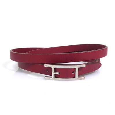 エルメス HERMES ブレスレット アピ レザー/メタル ダークレッド/シルバー レディース【中古】 e62120a