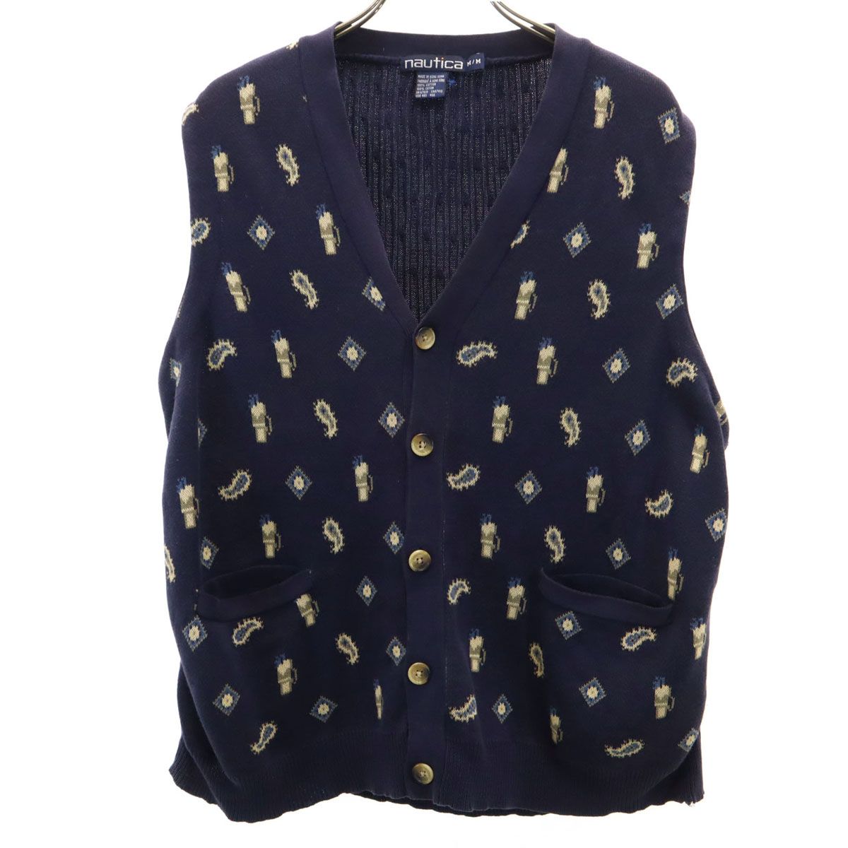 NAUTICA ノーティカ 90s オールド ノースリーブ ニットカーディガン M ネイビー