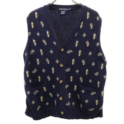 NAUTICA ノーティカ 90s オールド ノースリーブ ニットカーディガン M ネイビー