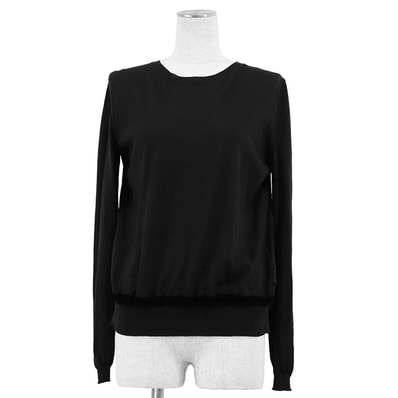 SALE【美品】MONCLER モンクレール ニット サイズ XS レディース ハイゲージ ベロアトリム/ナイロンプリーツ コンビネーション トップス ブラック 黒 トルコ製