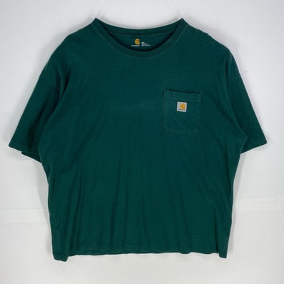 古着 カーハート Carhartt 半袖Tシャツ ワンポイント 胸ポケット ショートスリーブ クルーネック 2XL グリーン系 メンズ