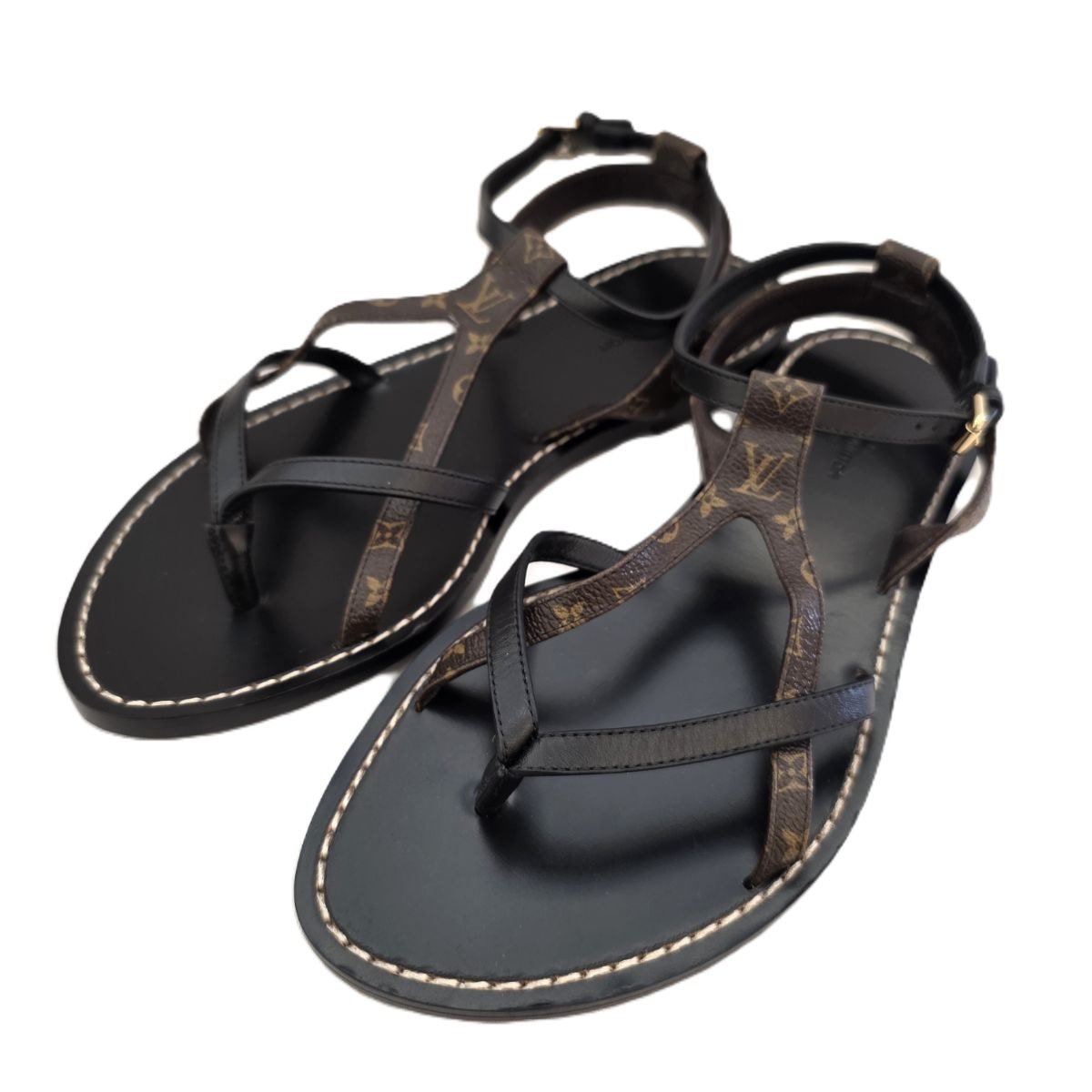 LOUIS VUITTON ルイ・ヴィトン トング サンセットライン サンダル モノグラム ブラウン  レディース【中古】