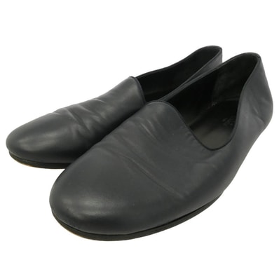 HERMES エルメス SEMELLE CUIR オペラシューズ レザー スリッポン ブラック系 40.5【中古】