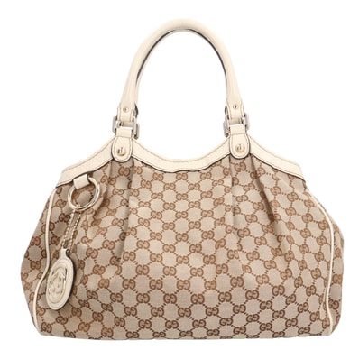 GUCCI Sukey GG Canvas Hand Bag "Beige/White"