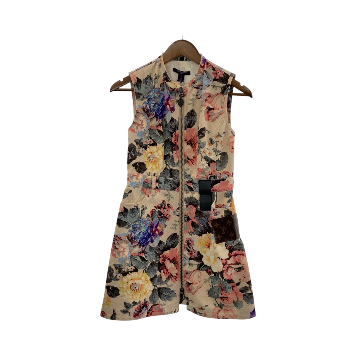 超美品 LOUIS VUITTON ルイヴィトン フラワーモノグラム フラワージップアップドレス サイズ34 ピンク マルチカラー ゴールド金具 コットン ワンピース ドレス 504518 【中古】