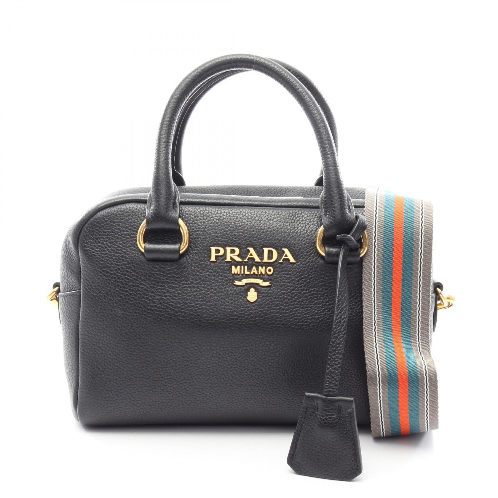 プラダ PRADA VITTELO PHENIX 2WAY ハンドバッグ バッグ レザー レディース ブラック系 1BB108 【中古】