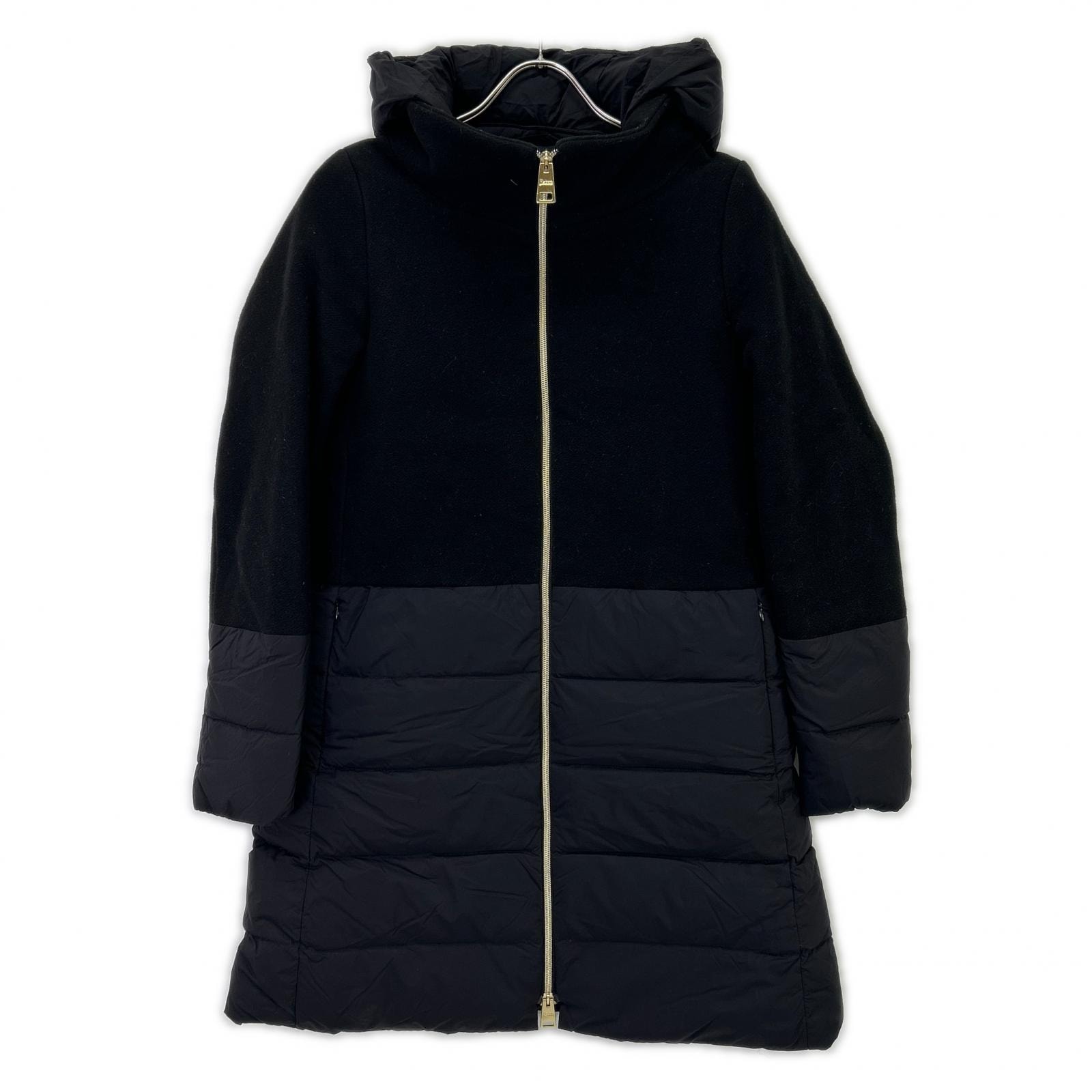 ヘルノ PI001760D 23年 ﾌﾞﾗｯｸ ｳｰﾙ切替ﾌｰﾄﾞ付きﾀﾞｳﾝｺｰﾄ 40