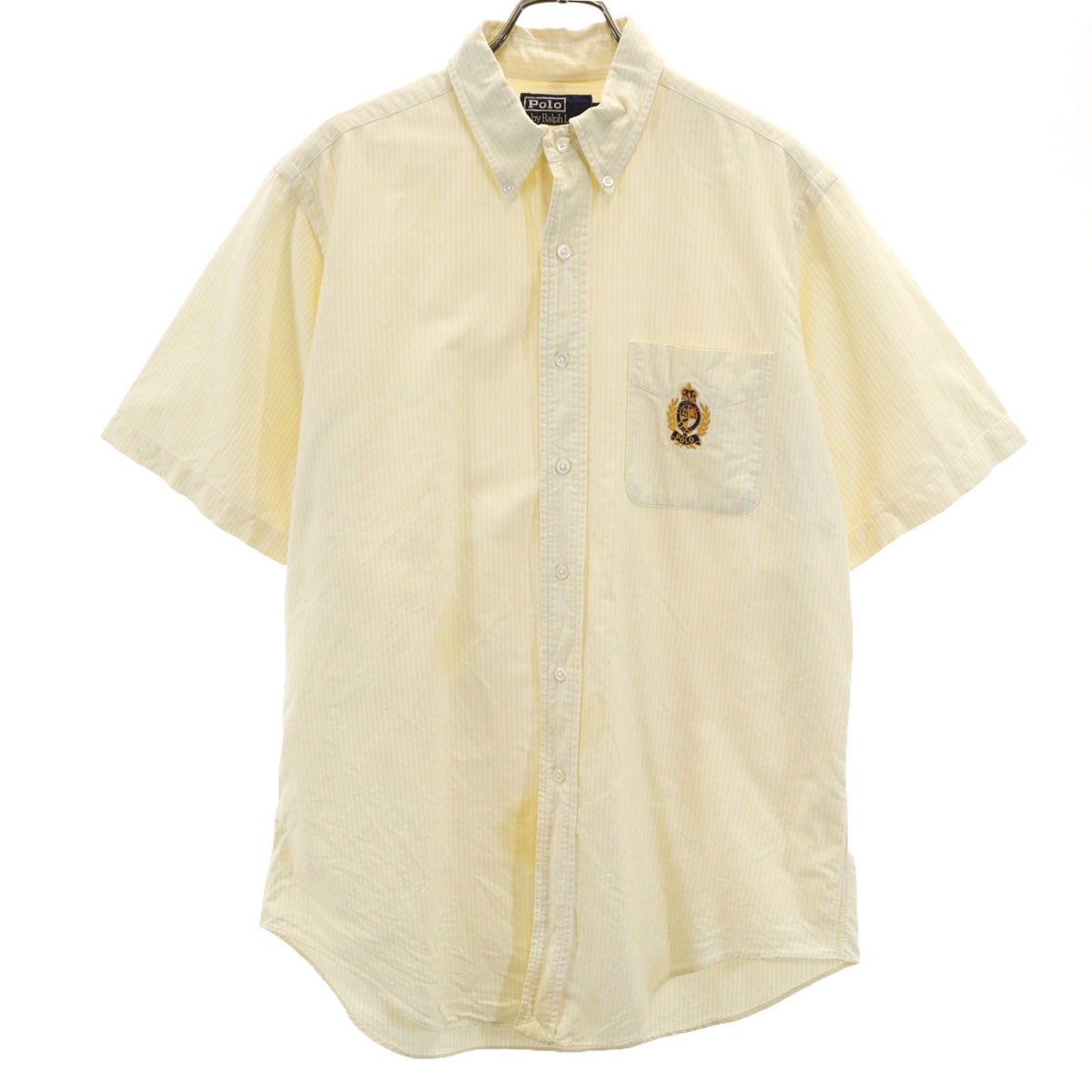 Polo by Ralph Lauren ポロバイラルフローレン ストライプ柄 半袖 ボタンダウンシャツ L イエロー系 オックスフォード