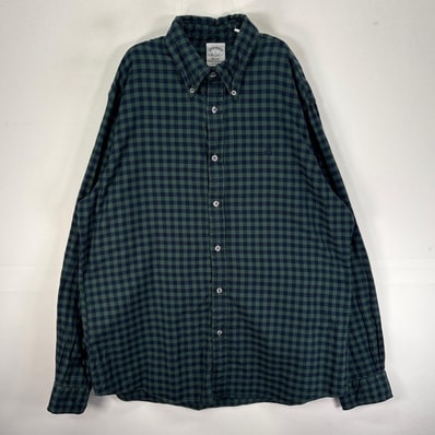 古着 ブルックスブラザーズ Brooks Brothers 長袖シャツ ワンポイント L グリーン系 チェック メンズ