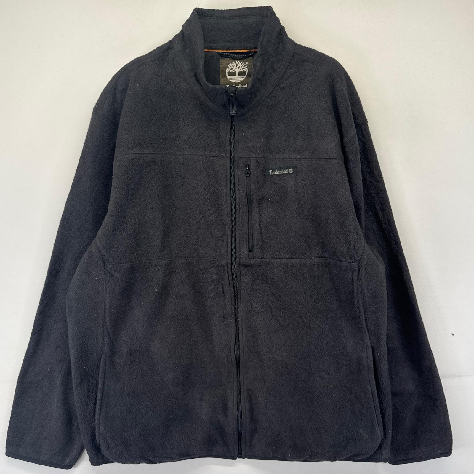 古着 ティンバーランド Timberland フリース ジャケット フルジップ ワンポイントロゴ 大きいサイズ XL  ブラック系 メンズ