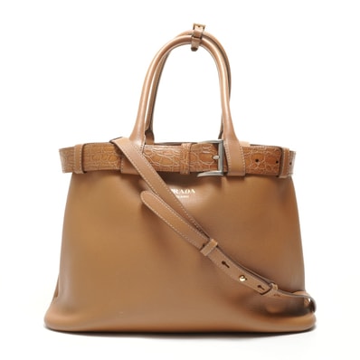 プラダ PRADA バックル レザー ハンドバッグ【中古】