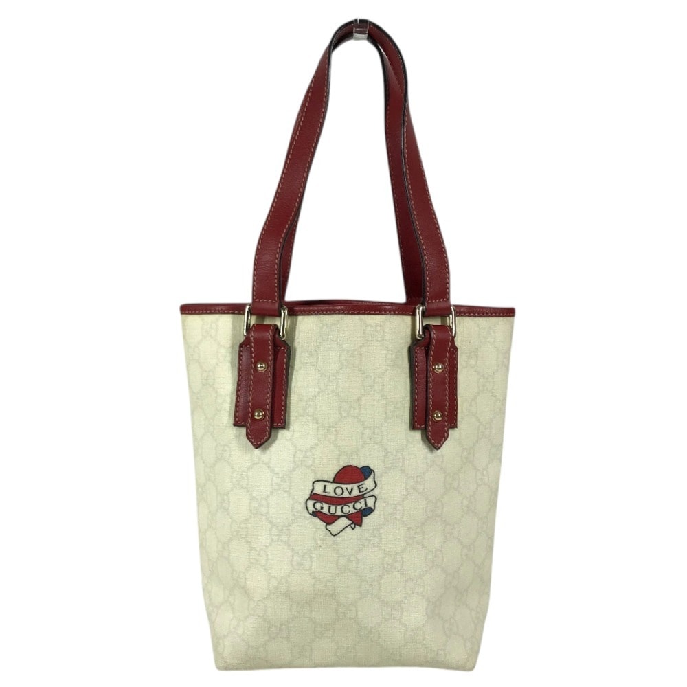 グッチ GUCCI ロゴ GGスプリーム 240018 LOVEGUCCI×ハートタトゥー 肩掛け トートバッグ カバン バケツ ばけつ ショルダーバッグ GGスプリームキャンバス ホワイト
