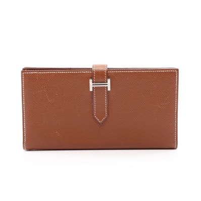 エルメス HERMES ベアンスフレ 二つ折り長財布 財布 ヴォーエプソン ヴォーエプソン コニャック □L刻印(2008年製造) レディース ブラウン系 【中古】