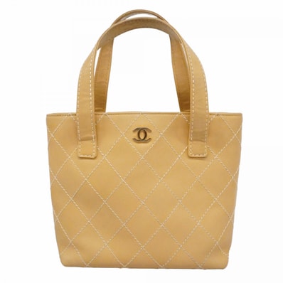 【6dc3723】シャネル トートバッグ ワイルドステッチ ラムスキン ベージュ ゴールド金具【中古】レディース