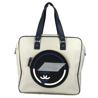 シャネル CHANEL CC ココマーク ロゴ エアライン 肩掛け カバン トートバッグ ショルダーバッグ レザー/キャンバス ホワイト