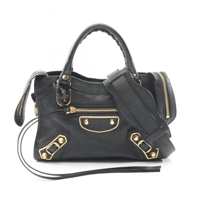 バレンシアガ BALENCIAGA クラシック メタリック エッジ ミニ シティ ハンドバッグ バッグ レザー レディース ブラック系 390160 【中古】