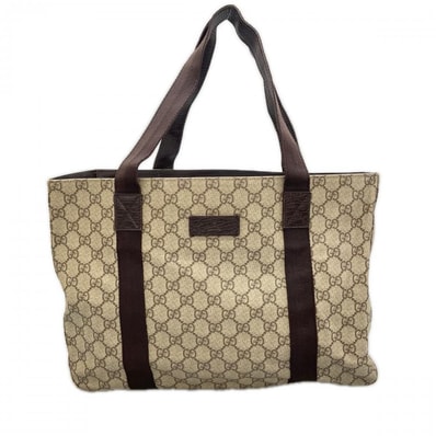 GUCCI グッチ トートバッグ GGロゴ 肩掛け 141624 GGスプリームキャンバス ベージュ ダークブラウン シルバー金具 レディース【中古品】