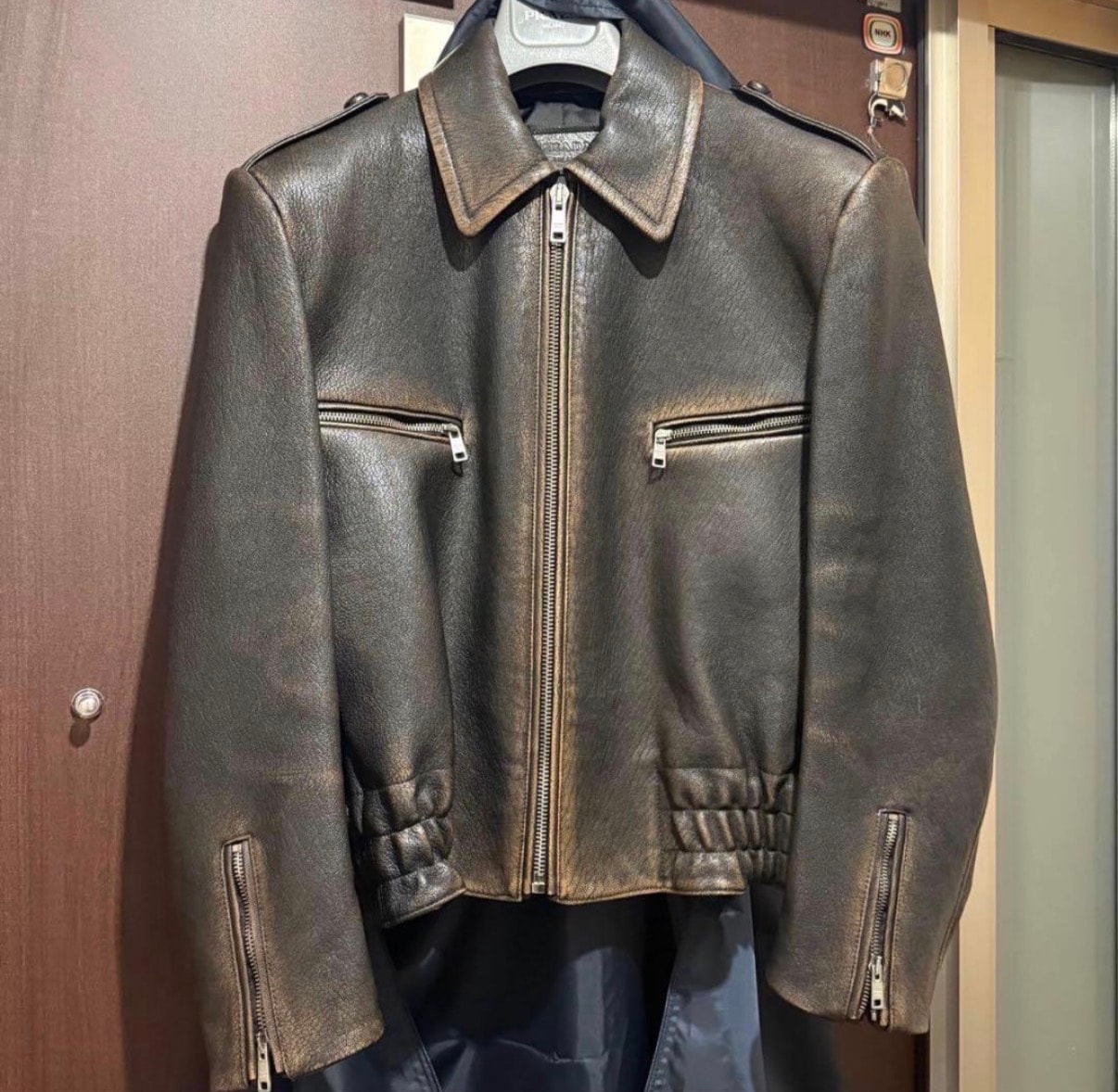 激レア!!️ prada ダークブラウン レザージャケット ラムレザー 羊革 カバー