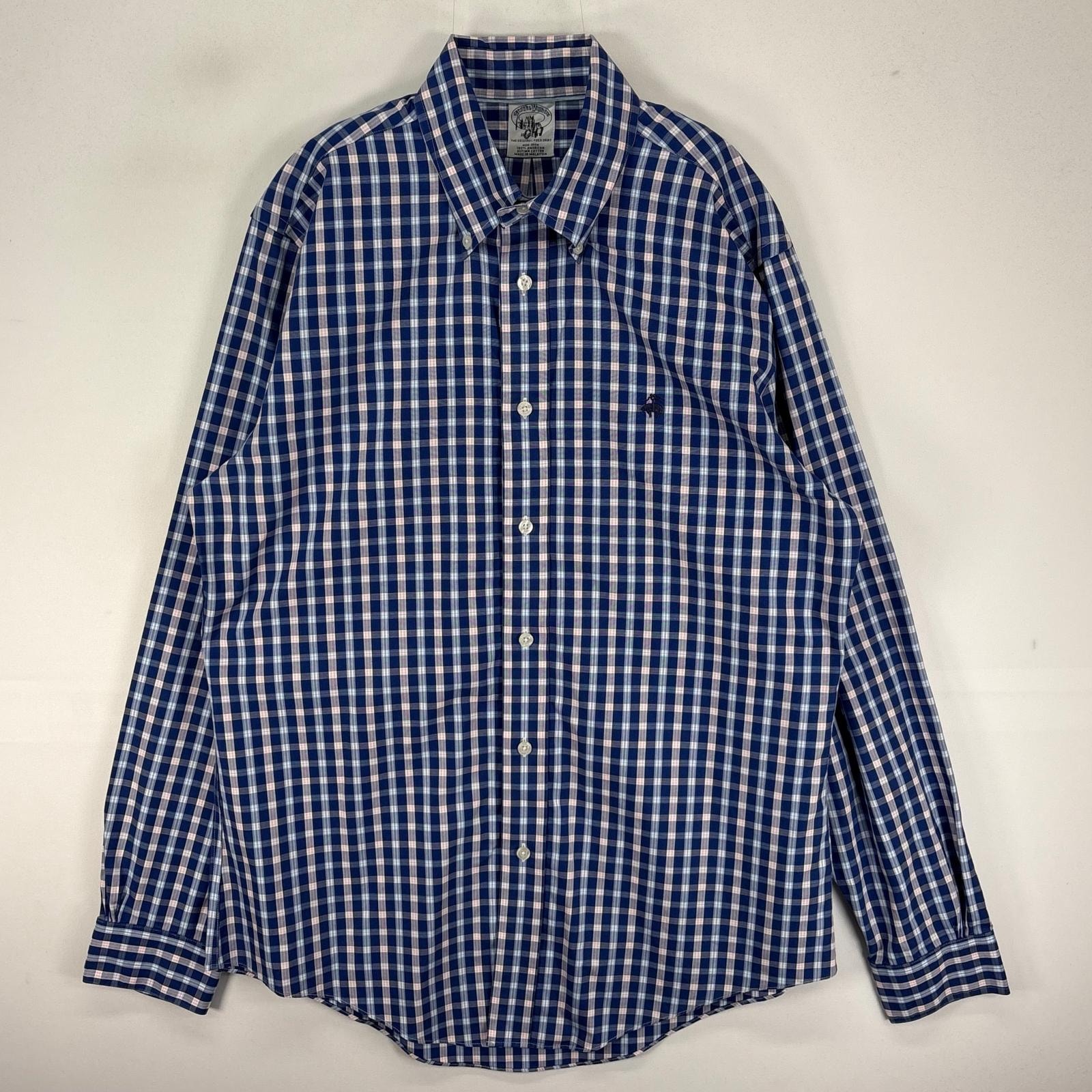 古着 ブルックスブラザーズ Brooks Brothers 長袖シャツ ボタンダウン ワンポイント M  ブルー系 チェック メンズ