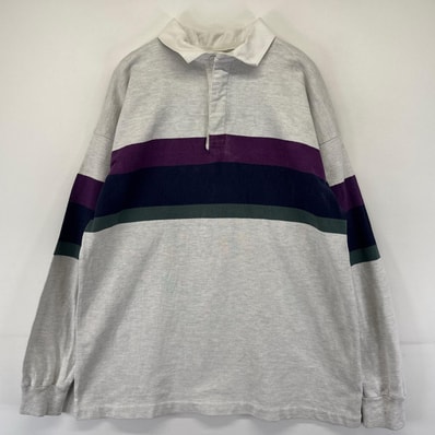 古着 90's/90年代 エルエルビーン L.L.Bean USA製 長袖シャツ ラガーシャツ ボーダー ボタン L ネイビー系 メンズ