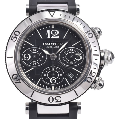 カルティエ CARTIER W31088U2 パシャ シータイマー ブラック 自動巻き メンズ 良品 保証書付き 腕時計 O#150965