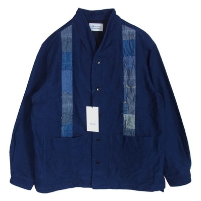 KUON クオン ジャケット 145SH0141EA Boro Striped Shirket ボロ ストライプ キモノカラー シャツ ジャケット インディゴブルー系 M【極上美品】【中古】
