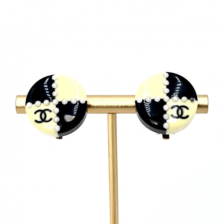 CHANEL(シャネル)ココマーク バイカラー 02A ヴィンテージ イヤリング ブラック アイボリー ラウンドデザイン レディース【中古】