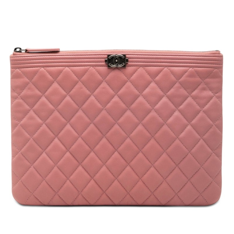 シャネル ココマーク ボーイシャネル クラッチバッグ ピンク ラムスキン レディース CHANEL 【中古】