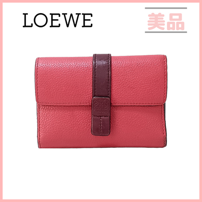 ロエベ スモールバーティカル ウォレット 三つ折り財布 レッド 赤 アナグラム