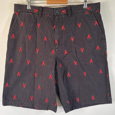 古着 トミーヒルフィガー TOMMY HILFIGER ショートパンツ 半ズボン 短パン ザリガニ ロブスター w38 ブラック 総柄 メンズ