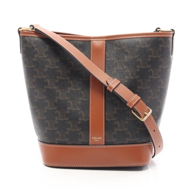 セリーヌ CELINE スモールバケット トリオンフ ショルダーバッグ バッグ PVCコーティングキャンバス レザー レディース ブラック系 / ブラウン系 【中古】