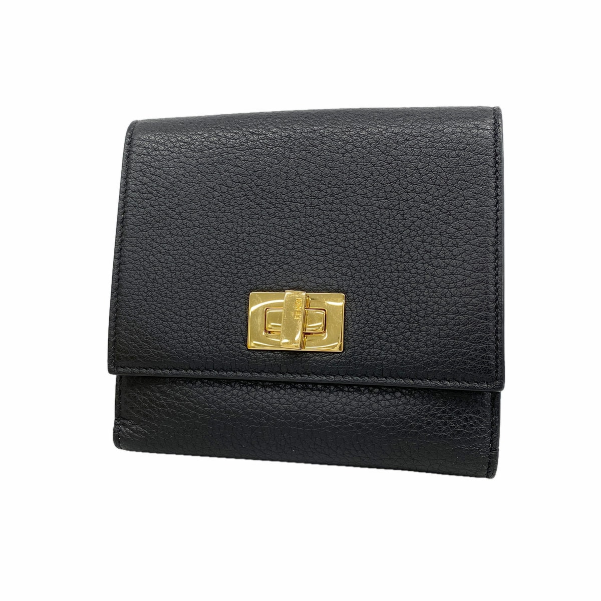【6hc2581】フェンディ 三つ折り財布 レザー ブラック ゴールド金具【中古】レディース