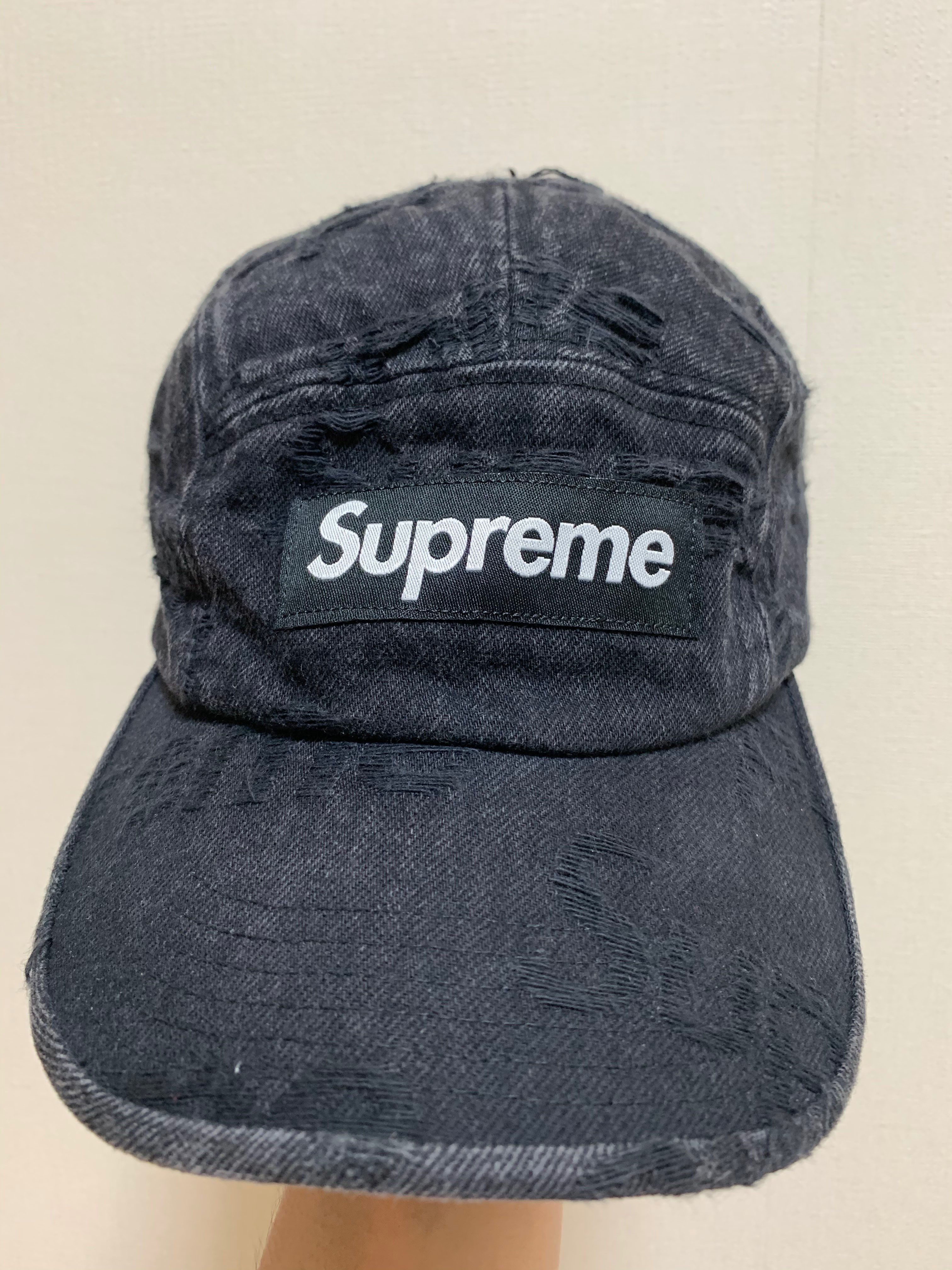 Supreme Frayed Logos Denim Camp Cap "Black"