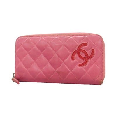 【6ia1039】シャネル 長財布 シンプリーCC ラムスキン ピンク シルバー金具【中古】レディース