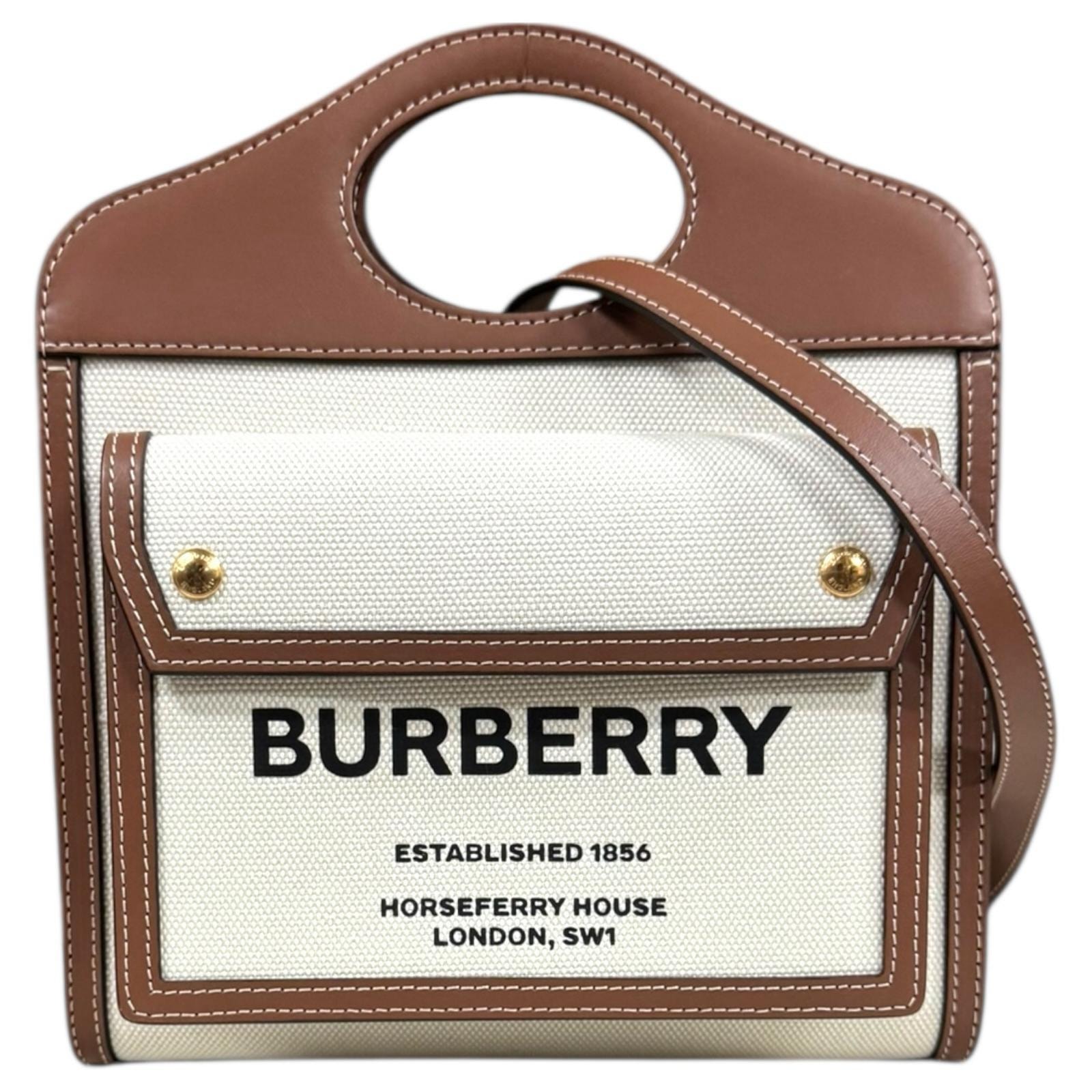 バーバリー ロゴポケット ショルダーバッグ レザー 8039361  ブラウン レディース BURBERRY  中古