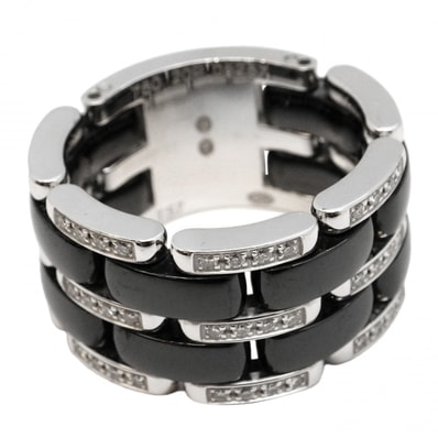 【6jdb0422-27】シャネル リング ウルトラコレクション K18WG ホワイトゴールド セラミック ダイヤモンド ブラック #57【中古】メンズ レディース ユニセックス