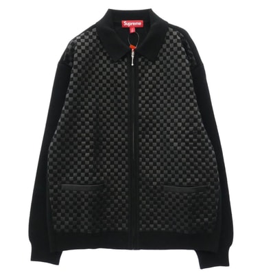 Supreme シュプリーム カーディガン 24AW Woven Leather Zip Up Cardigan ウーブン レザー ジップアップ カーディガン ブラック系 S【美品】【中古】