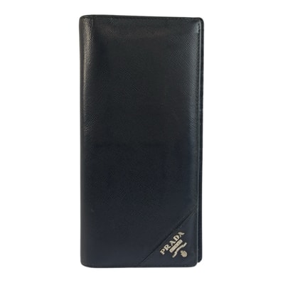 PRADA プラダ サフィアーノ ブラック 黒 シルバー金具 レザー 長財布 ロングウォレット 603396 【中古】