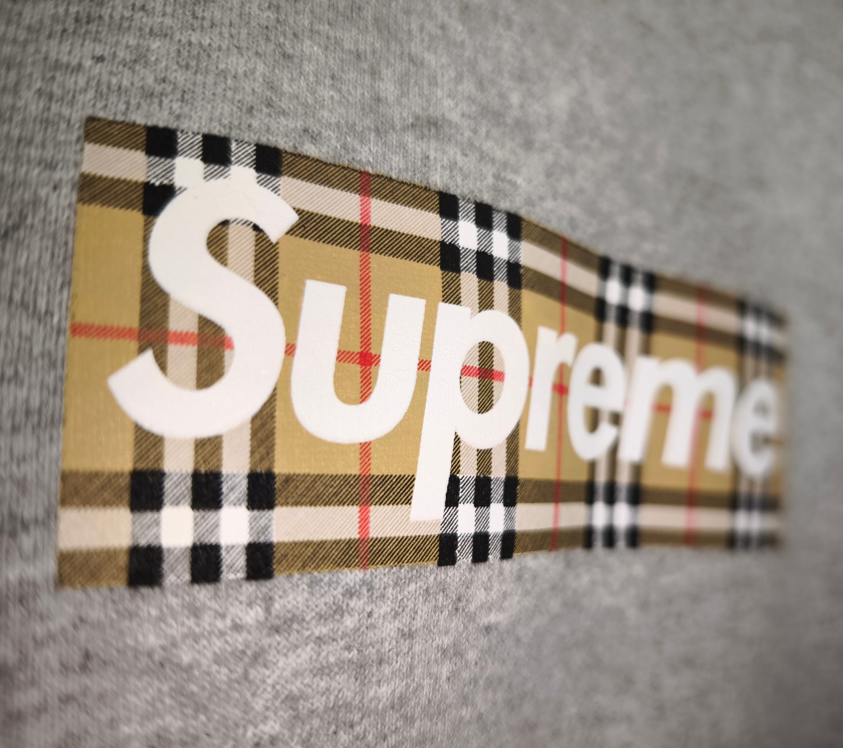 Supreme / Burberry Box Logo Hooded Sweatshirt "Heather Grey"