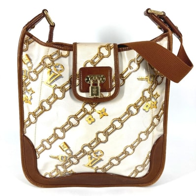 ルイヴィトン LOUIS VUITTON ミュゼット M95158 モノグラムチャーム カバン 斜め掛け チェーン柄 ショルダーバッグ ビニール/レザー ホワイト