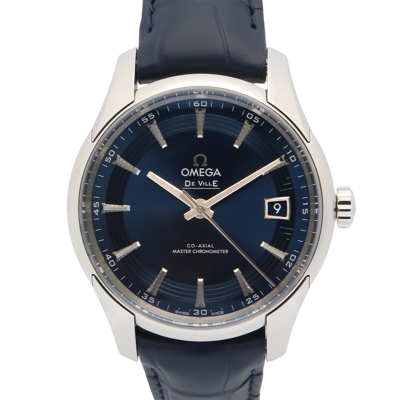 オメガ OMEGA デ・ビル アワービジョン 腕時計 時計 ステンレススチール クロコ革 メンズ ブルー系 433.33.41.21.03.001 【新品】