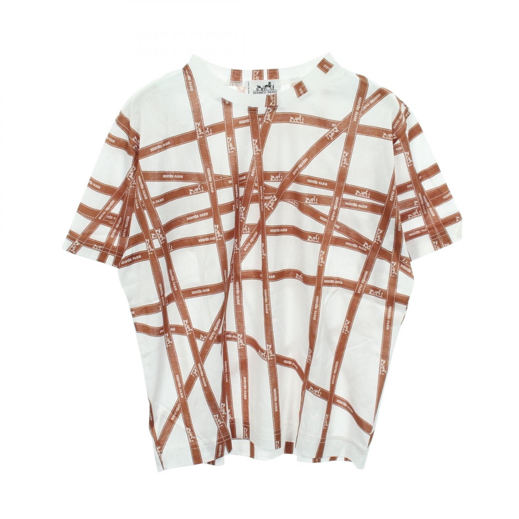 エルメス HERMES ボルデュックリボン 半袖Tシャツ 衣料品 トップス コットン ホワイト レディース ホワイト系 / ブラウン系 【中古】