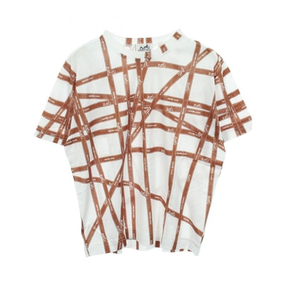 エルメス HERMES ボルデュックリボン 半袖Tシャツ 衣料品 トップス コットン ホワイト レディース ホワイト系 / ブラウン系 【中古】