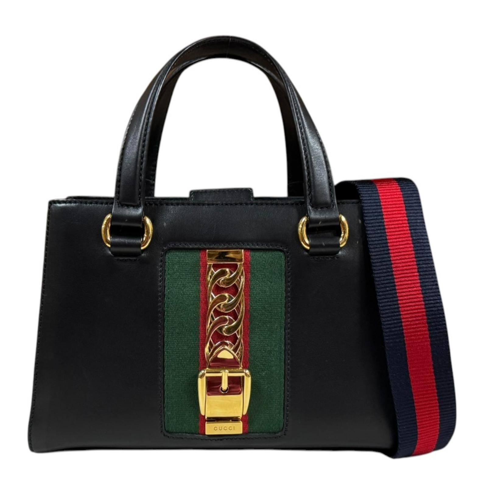 グッチ スモール トップハンドルバッグ シルヴィ ショルダーバッグ レザー 460381 ブラック レディース GUCCI  中古