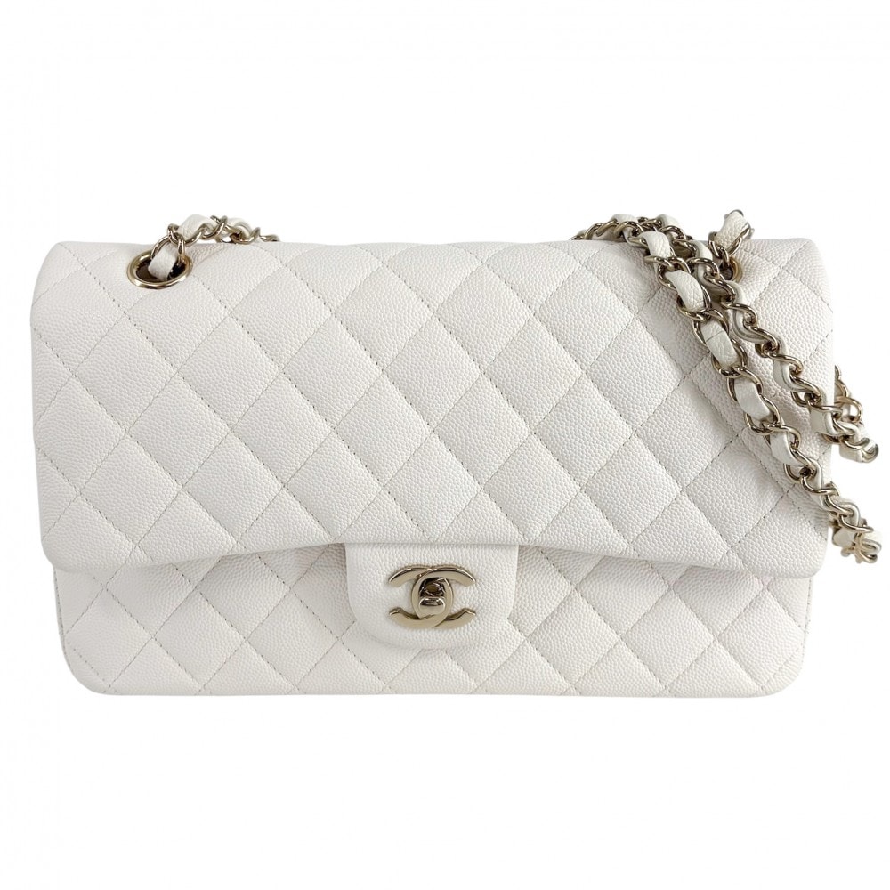CHANEL シャネル ショルダーバッグ マトラッセ25 ダブルチェーン ダブルフラップ 肩掛け 斜め掛け ココマーク ターンロック キャビアスキン ホワイト 白 ゴールド金具 レディース【中古品】