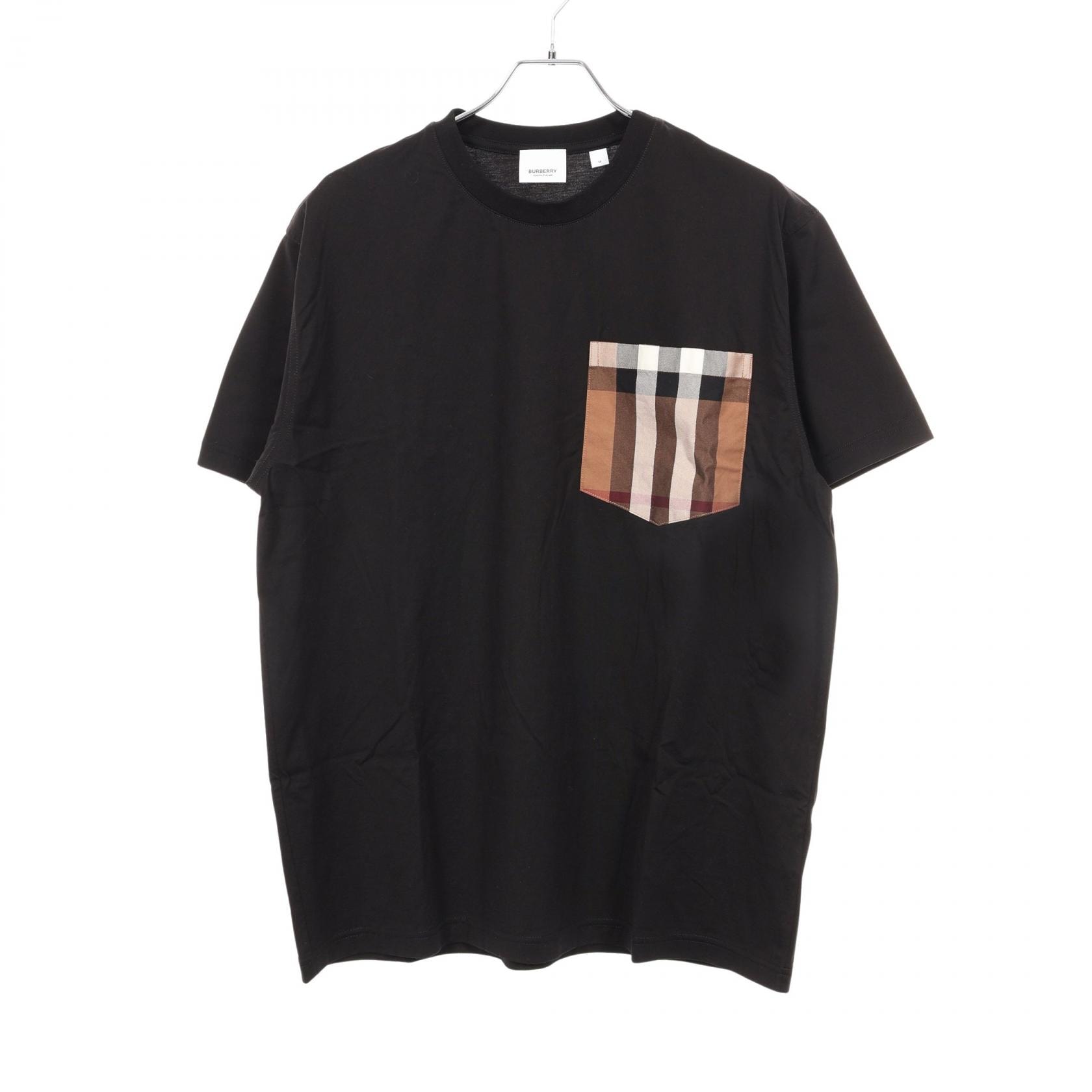 バーバリー BURBERRY チェック ポケット付き 半袖Tシャツ 衣料品 トップス コットン メンズ ブラック系 【中古】
