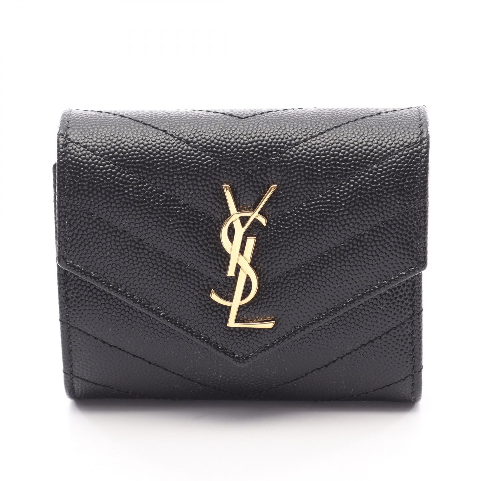 サンローランパリ SAINT LAURENT PARIS カサンドラ マルチ フォールド 三つ折り長財布 財布 レザー レディース ブラック系 692061BOW011000 【新品】