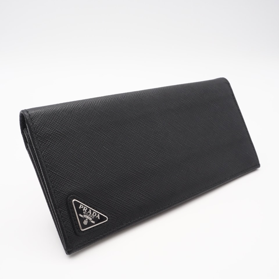 美品 PRADA プラダ サフィアーノ トライアングルロゴ ウォレット NERO 2MV836 長財布 ブラック カーフレザー メンズ