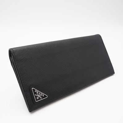 美品 PRADA プラダ サフィアーノ トライアングルロゴ ウォレット NERO 2MV836 長財布 ブラック カーフレザー メンズ