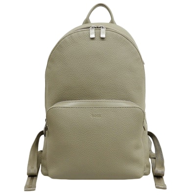 ボス 美品 イタリアングレインレザー エンボスロゴ バックパック リュック デイパック メンズ グレージュ 50536142